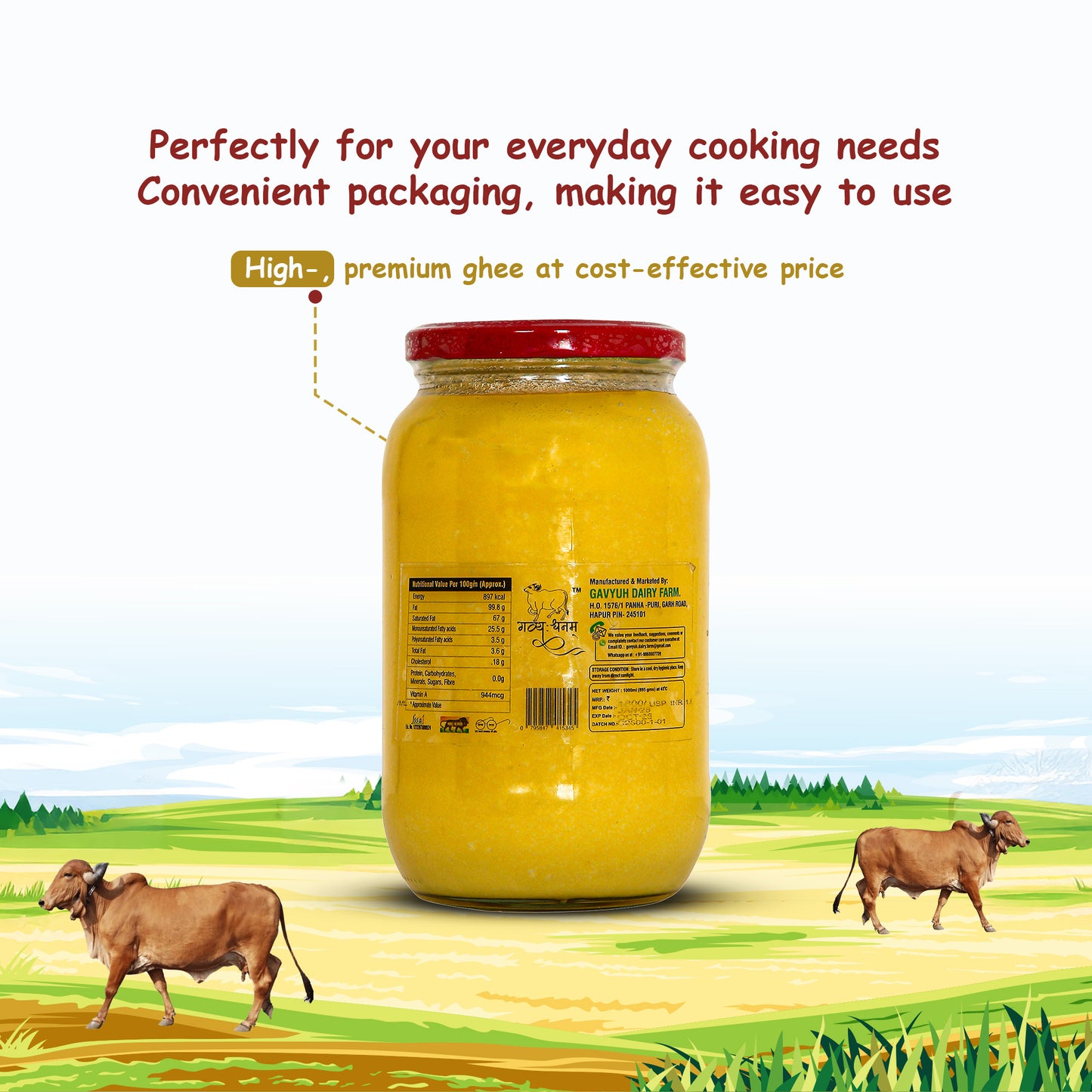 1 Liter Cow Bilona Ghee Glass