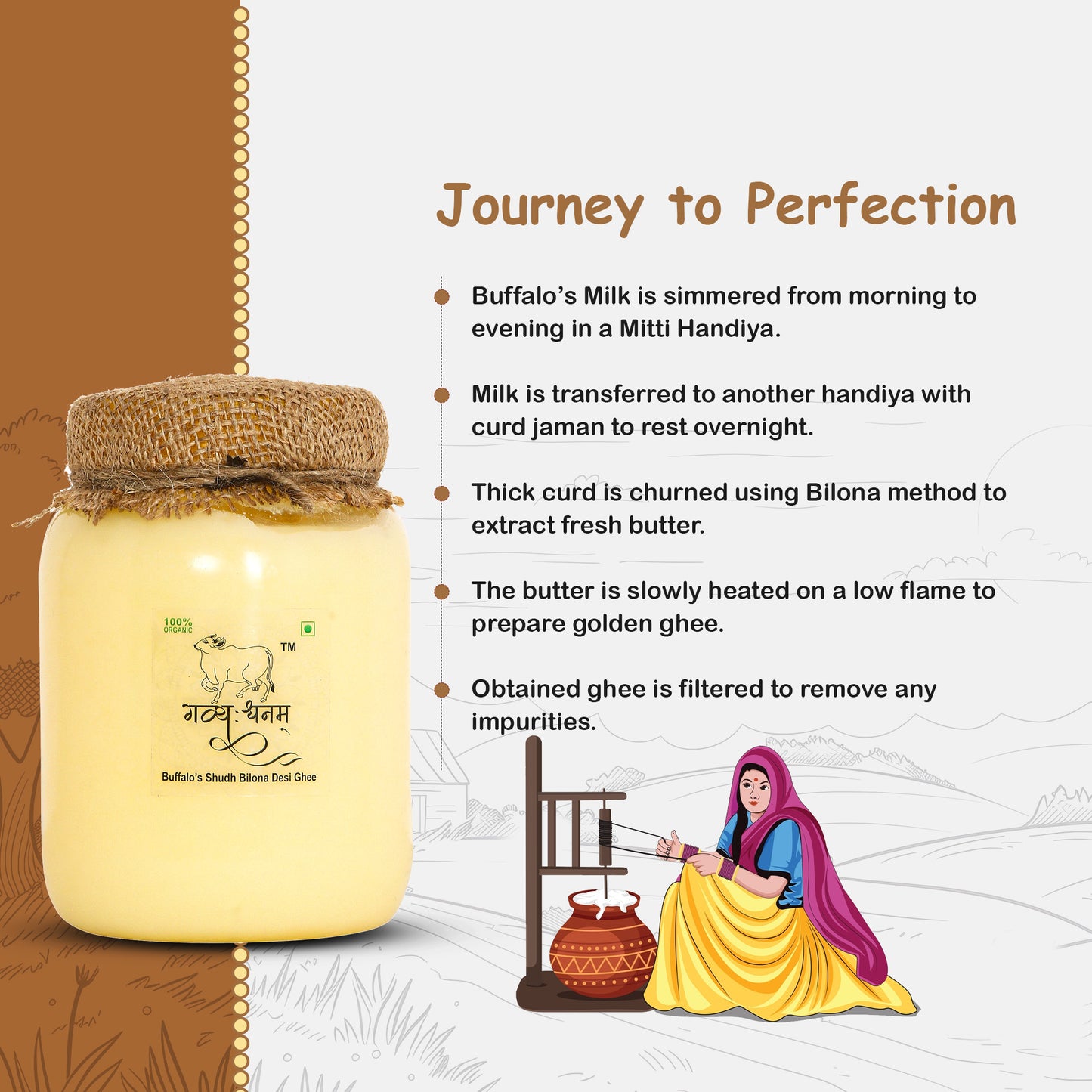 1 Liter Buffalo Bilona Ghee Plastic Jar