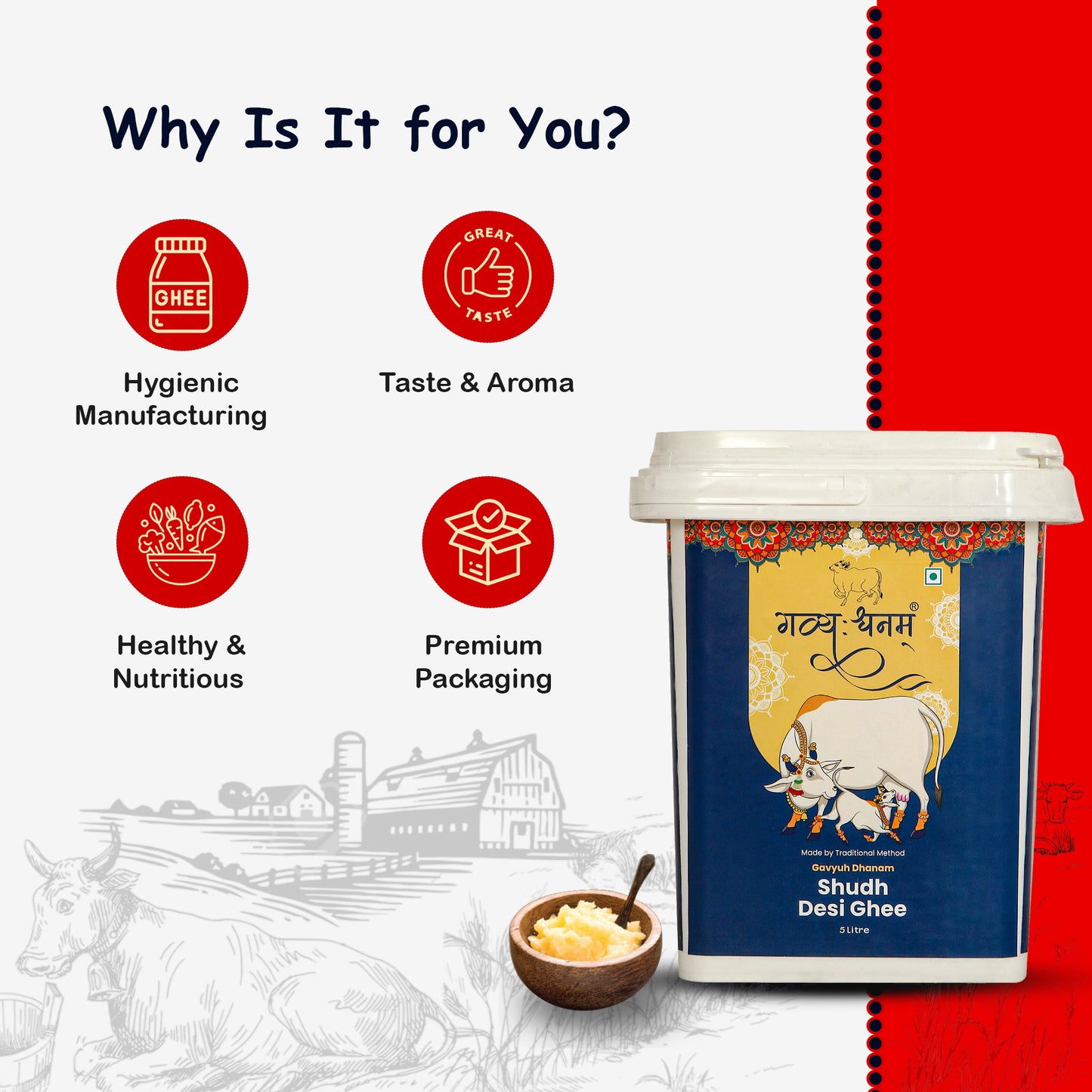 5 Liter Cow Bilona Ghee Bucket