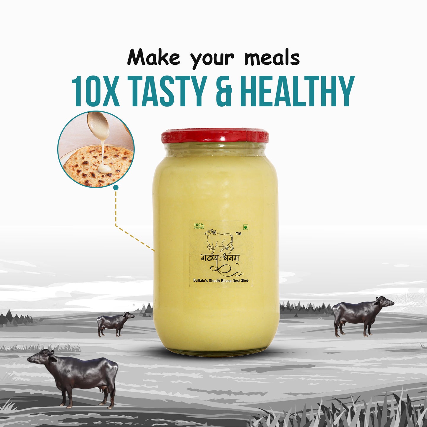 1 Liter Buffalo Bilona Ghee Glass