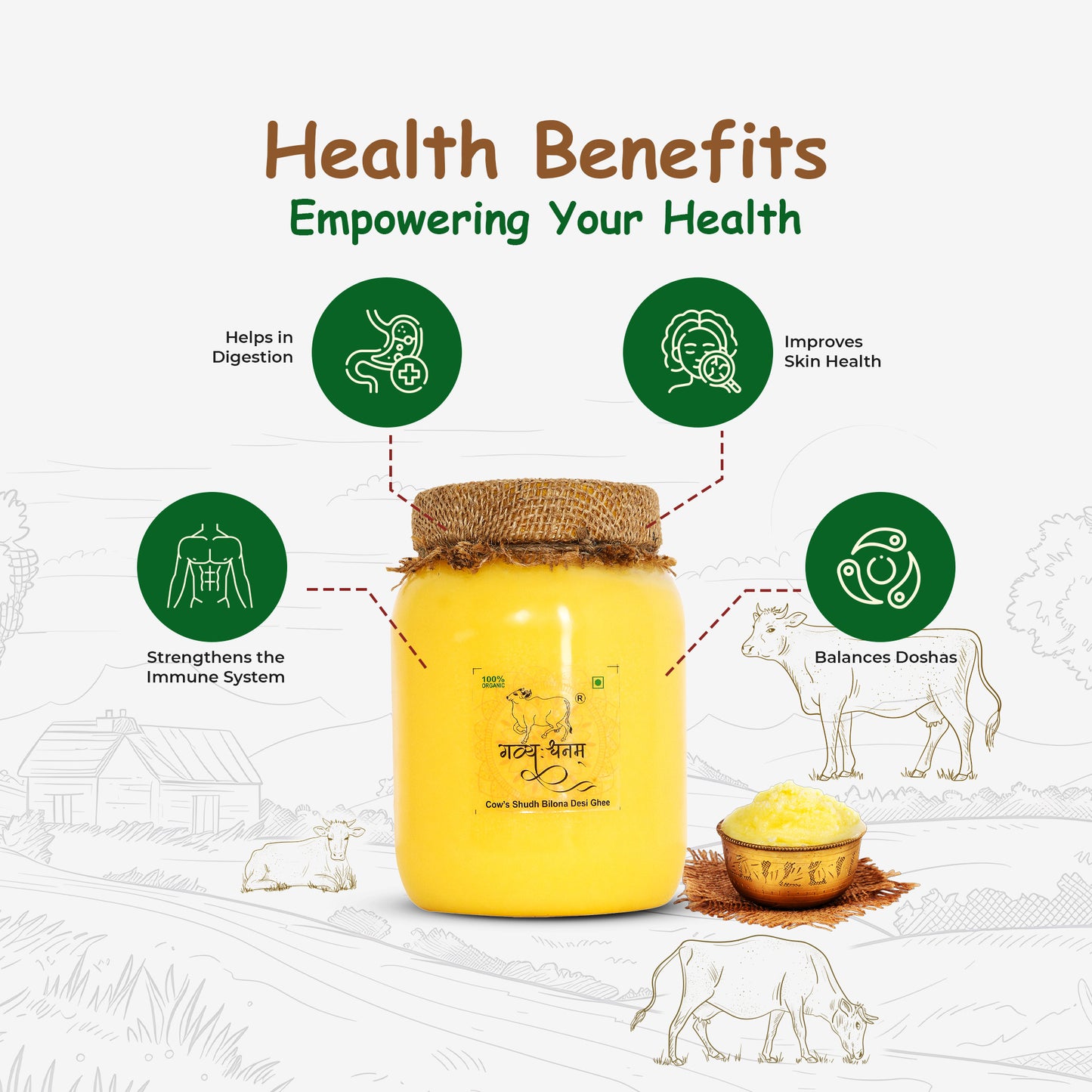 1 Liter Cow Bilona Ghee Plastic Jar