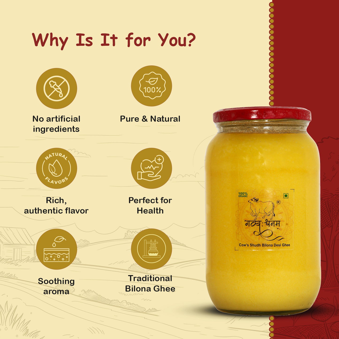 1 Liter Cow Bilona Ghee Glass