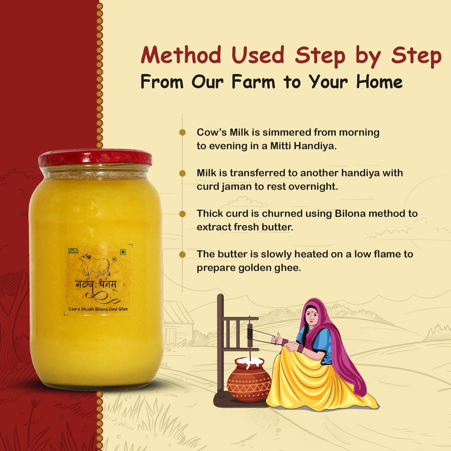 1 Liter Cow Bilona Ghee Glass