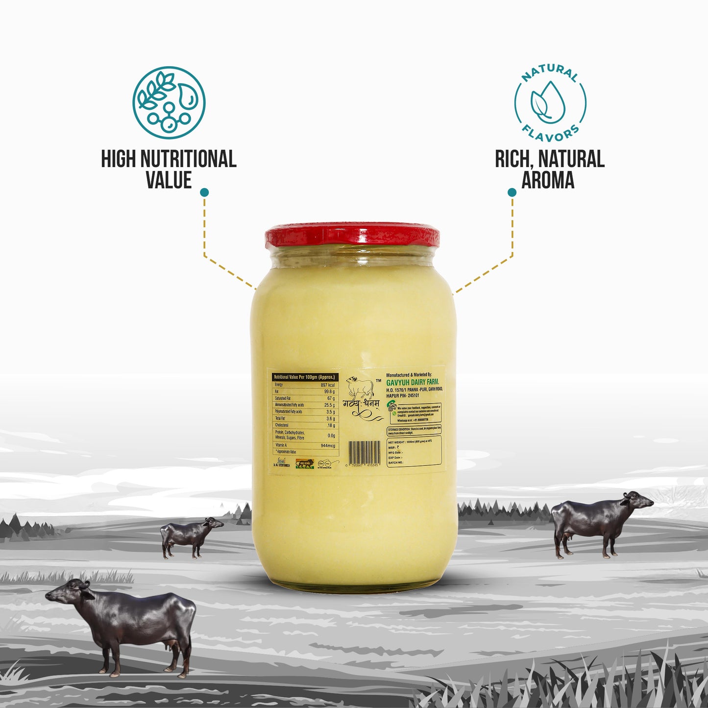 1 Liter Buffalo Bilona Ghee Glass