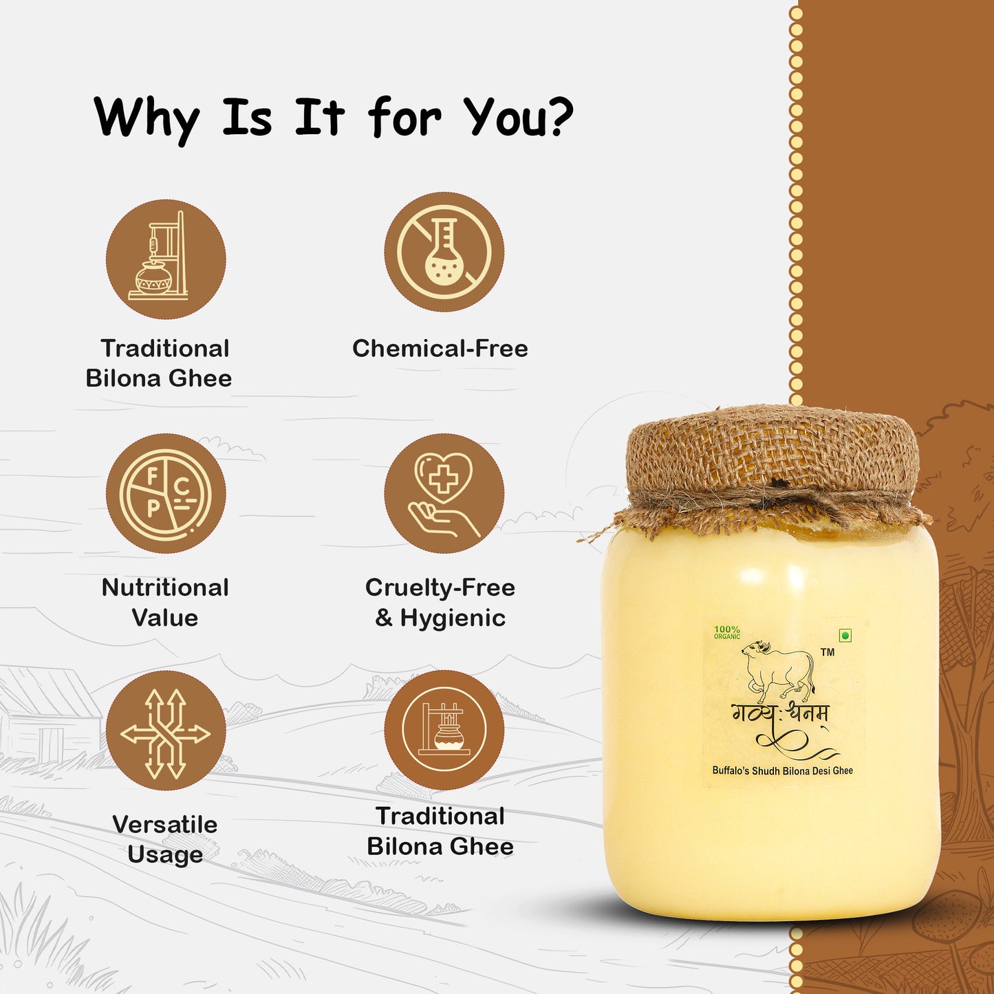 1 Liter Buffalo Bilona Ghee Plastic Jar