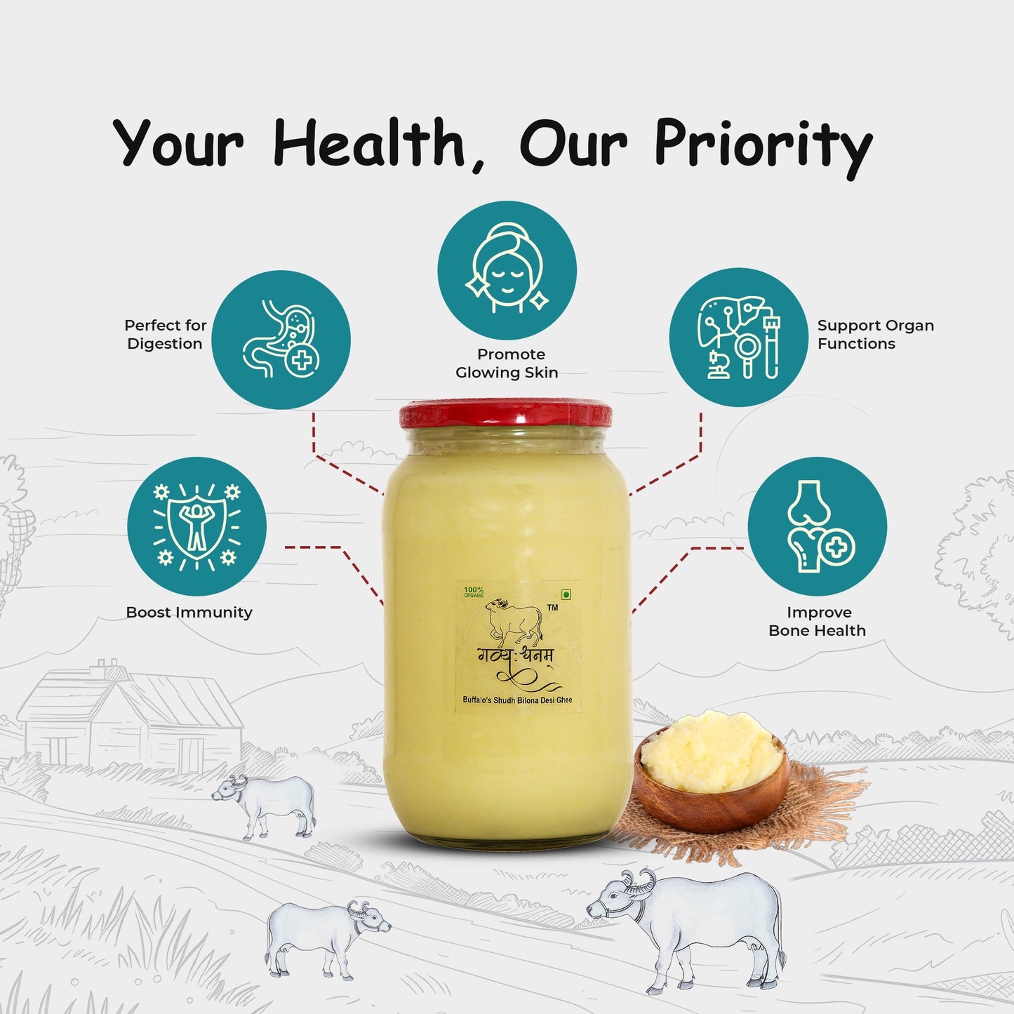 1 Liter Buffalo Bilona Ghee Glass