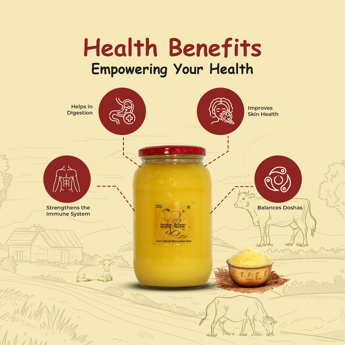 1 Liter Cow Bilona Ghee Glass