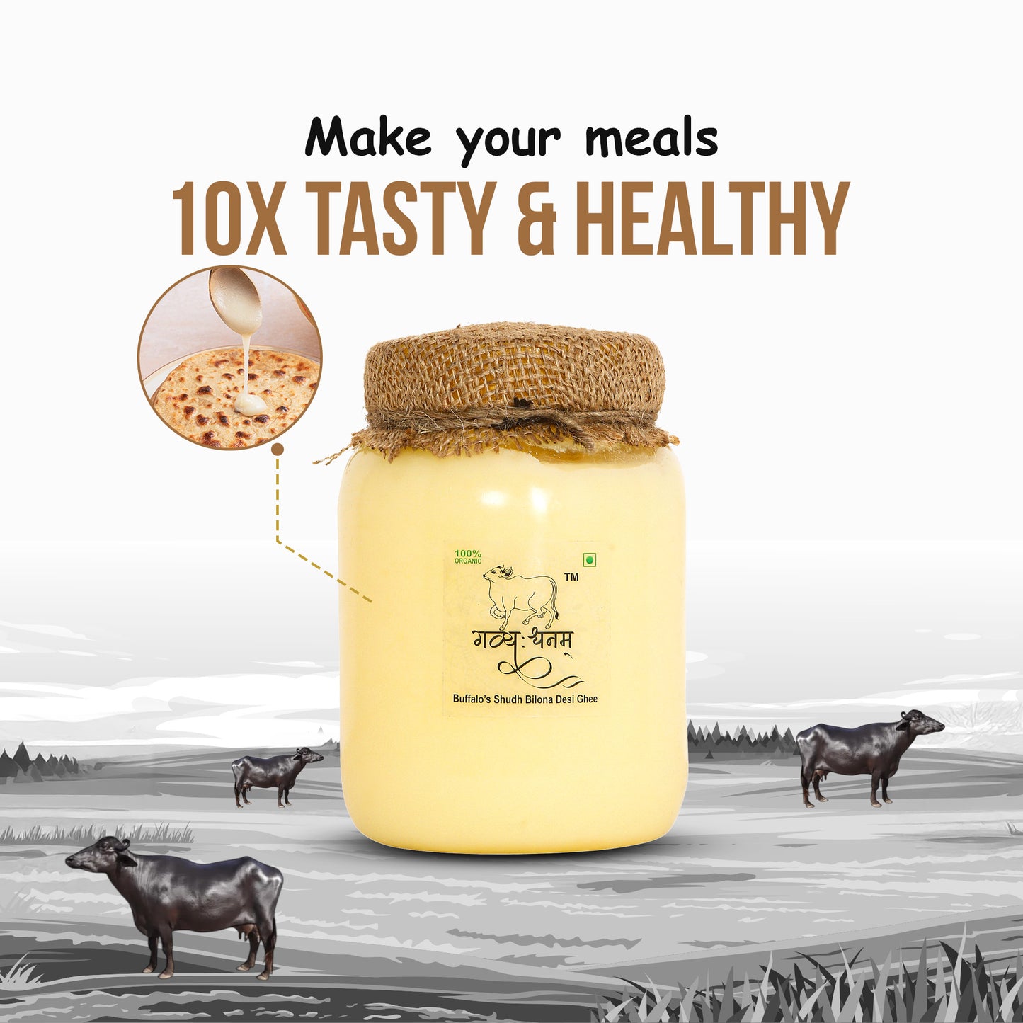 1 Liter Buffalo Bilona Ghee Plastic Jar