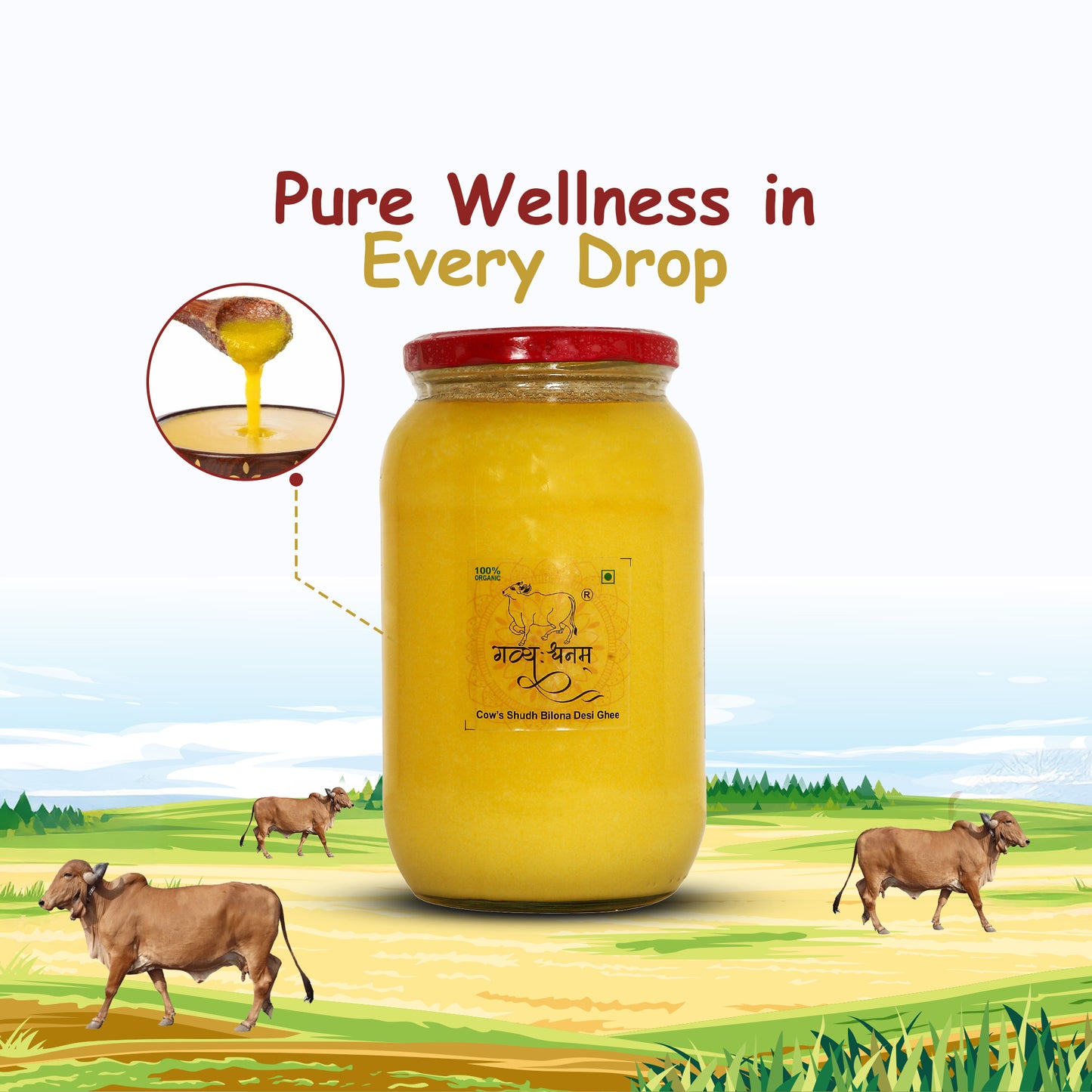 1 Liter Cow Bilona Ghee Glass